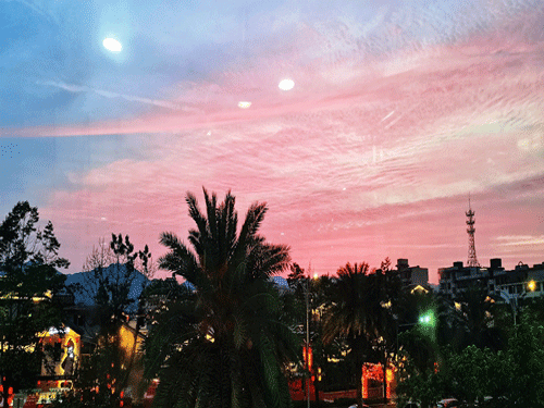 暮山衔粉雾，灯盏缀软风